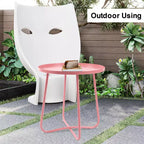 AEELLEEA Table d'appoint d'extérieur ronde moderne Petite table basse et de collation en métal pour salon, chambre, patio, jardin, porche, balcon (Rose)