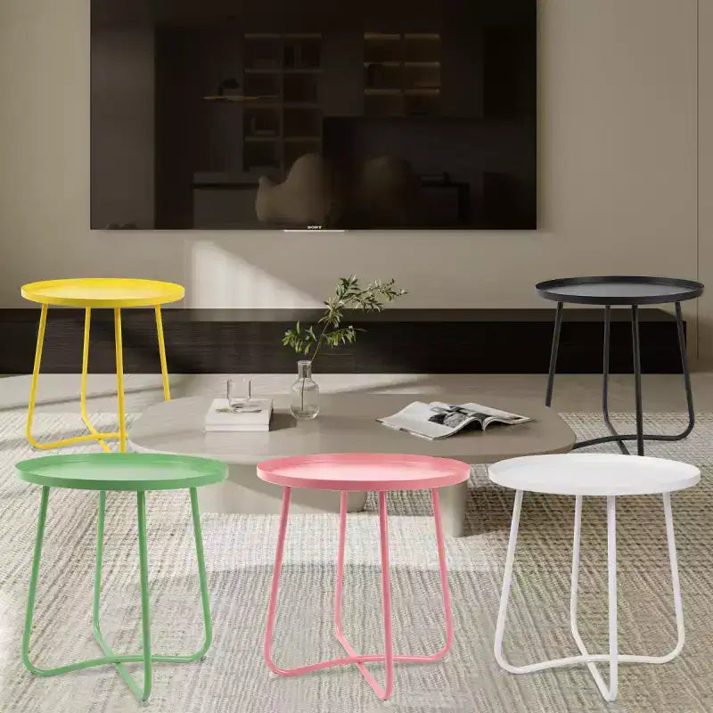 AEELLEEA Table d'appoint d'extérieur ronde moderne Petite table basse et de collation en métal pour salon, chambre, patio, jardin, porche, balcon (Rose)