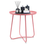 AEELLEEA Table d'appoint d'extérieur ronde moderne Petite table basse et de collation en métal pour salon, chambre, patio, jardin, porche, balcon (Rose)