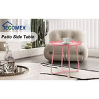 AEELLEEA Table d'appoint d'extérieur ronde moderne Petite table basse et de collation en métal pour salon, chambre, patio, jardin, porche, balcon (Rose)