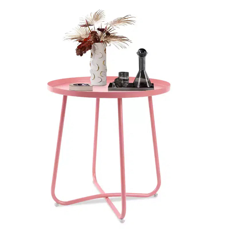 AEELLEEA Table d'appoint d'extérieur ronde moderne Petite table basse et de collation en métal pour salon, chambre, patio, jardin, porche, balcon (Rose)