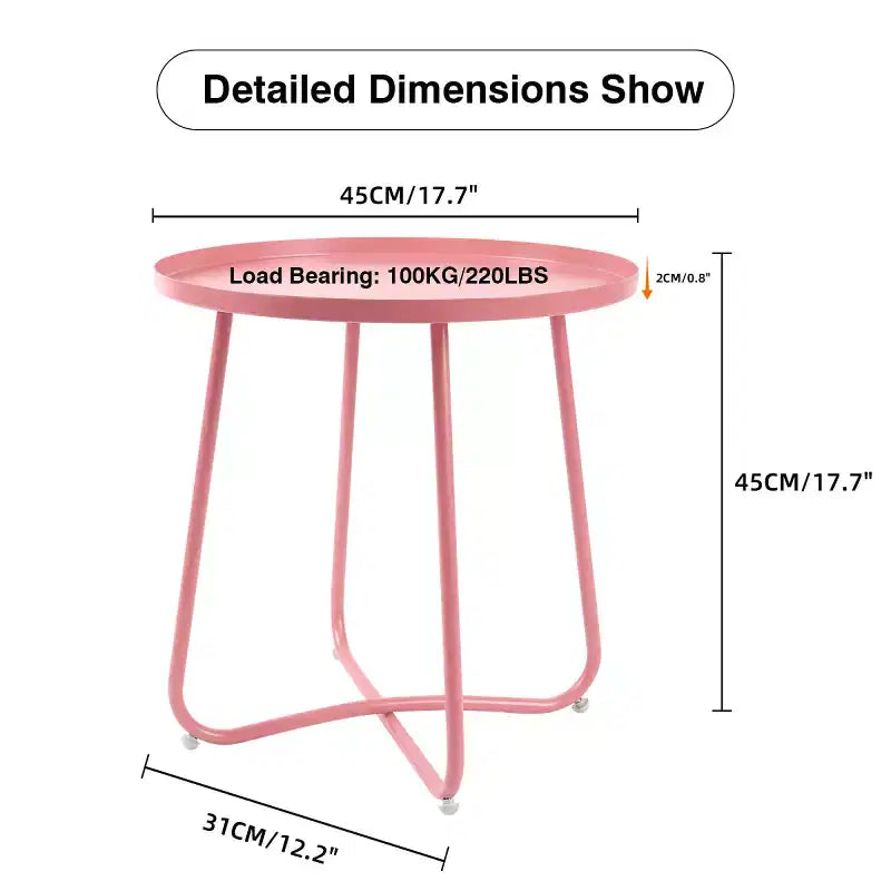 AEELLEEA Table d'appoint d'extérieur ronde moderne Petite table basse et de collation en métal pour salon, chambre, patio, jardin, porche, balcon (Rose)