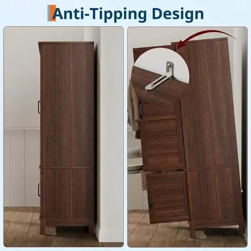 Armoire de chambre de 183 cm avec 4 portes, armoire en bois avec tringle à vêtements et étagère réglable, meuble de rangement pour vêtements