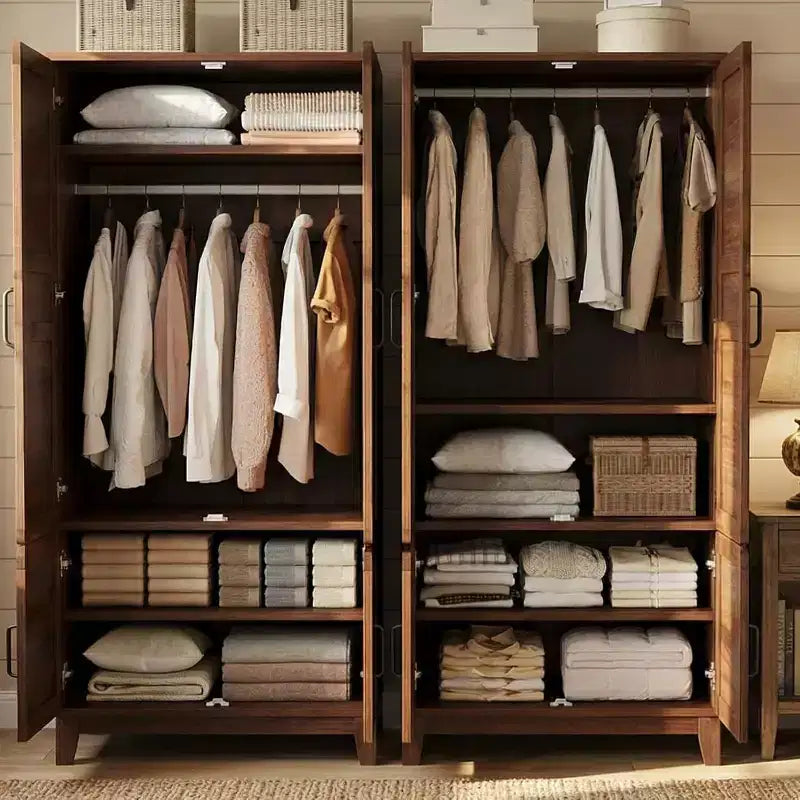 Armoire de chambre de 183 cm avec 4 portes, armoire en bois avec tringle à vêtements et étagère réglable, meuble de rangement pour vêtements