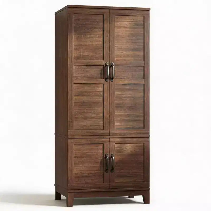 Armoire de chambre de 183 cm avec 4 portes, armoire en bois avec tringle à vêtements et étagère réglable, meuble de rangement pour vêtements