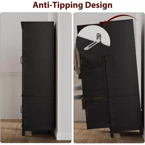 Armoire de chambre de 183 cm avec 4 portes, armoire en bois avec tringle à vêtements et étagère réglable, meuble de rangement pour vêtements
