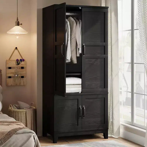 72 Inch Armoire Wardrobe Closet with 4 Doors, Wooden Bedroom Wardrobe with Hanging Rod And Adjustable Shelf, Clothing Storage Cabinet