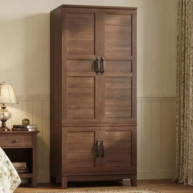 Armoire de chambre de 183 cm avec 4 portes, armoire en bois avec tringle à vêtements et étagère réglable, meuble de rangement pour vêtements