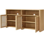 JVNOXK Buffet moderne du milieu du siècle en rotin de 160 cm avec rangement, meuble TV et bar à café de couleur naturelle, pour le salon