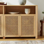 JVNOXK Buffet moderne du milieu du siècle en rotin de 160 cm avec rangement, meuble TV et bar à café de couleur naturelle, pour le salon