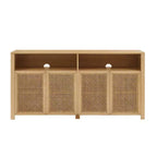 JVNOXK Buffet moderne du milieu du siècle en rotin de 160 cm avec rangement, meuble TV et bar à café de couleur naturelle, pour le salon