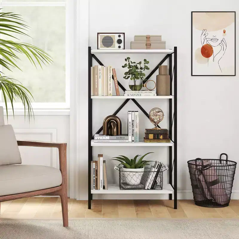 Costway Étagère à Livres Industrielle à 4 Niveaux avec Cadre Métallique Robuste pour Salon