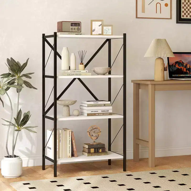 Costway Étagère à Livres Industrielle à 4 Niveaux avec Cadre Métallique Robuste pour Salon