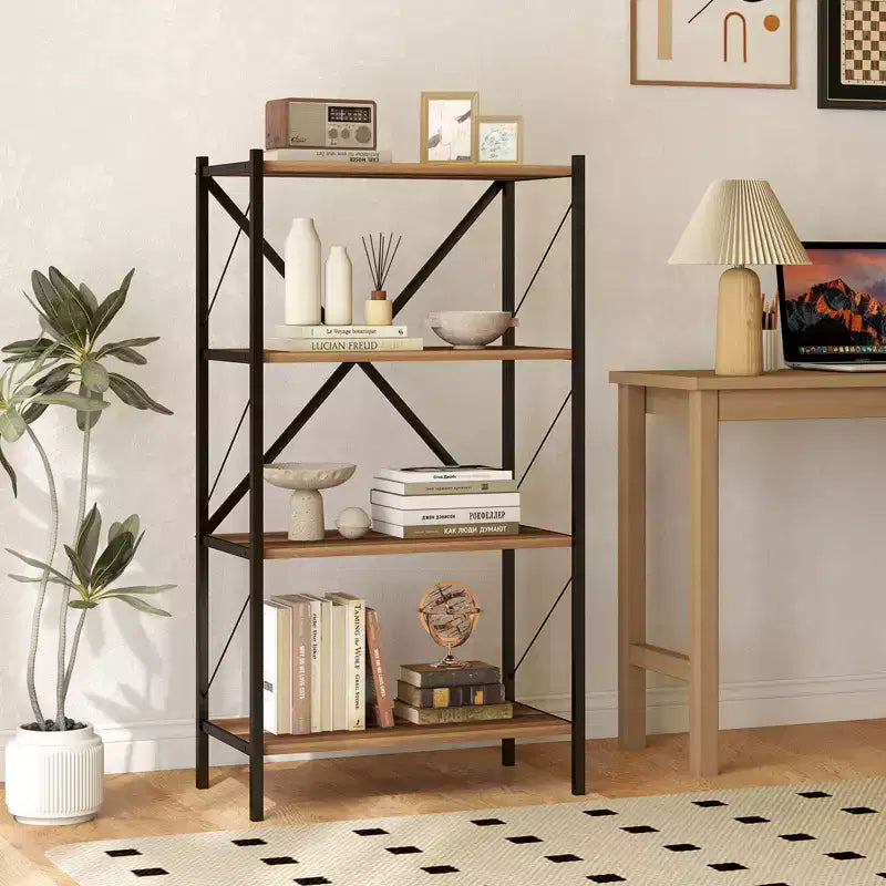 Costway Étagère à Livres Industrielle à 4 Niveaux avec Cadre Métallique Robuste pour Salon