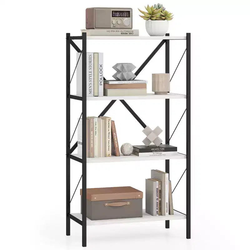 Costway Étagère à Livres Industrielle à 4 Niveaux avec Cadre Métallique Robuste pour Salon