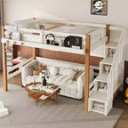Lit mezzanine GDFStudio Landy moderne avec crochet à vêtements, étagères de rangement et espace sous le lit