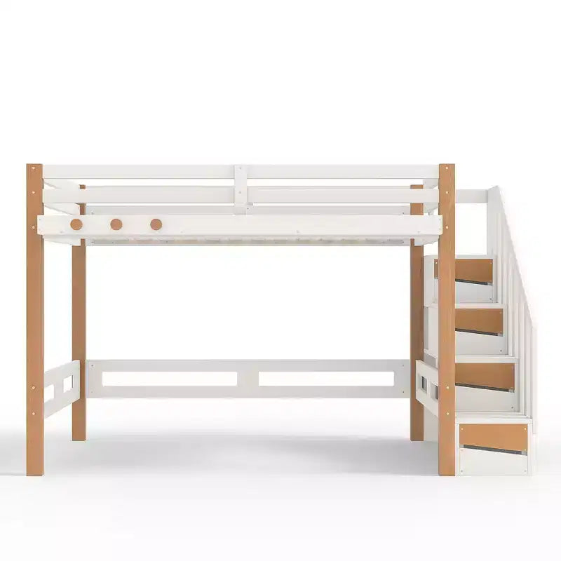 Lit mezzanine GDFStudio Landy moderne avec crochet à vêtements, étagères de rangement et espace sous le lit