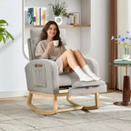 Fauteuil à bascule en tissu Teddy pour chambre de bébé, planeur en bois de 136 kg avec dossier haut et 2 poches latérales, fauteuil à bascule d'appoint confortable pour chambre et salon
