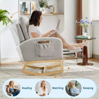 Fauteuil à bascule en tissu Teddy pour chambre de bébé, planeur en bois de 136 kg avec dossier haut et 2 poches latérales, fauteuil à bascule d'appoint confortable pour chambre et salon