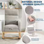 Fauteuil à bascule en tissu Teddy pour chambre de bébé, planeur en bois de 136 kg avec dossier haut et 2 poches latérales, fauteuil à bascule d'appoint confortable pour chambre et salon