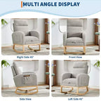 Fauteuil à bascule en tissu Teddy pour chambre de bébé, planeur en bois de 136 kg avec dossier haut et 2 poches latérales, fauteuil à bascule d'appoint confortable pour chambre et salon