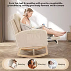 Fauteuil à bascule en tissu Teddy pour chambre de bébé, planeur en bois de 136 kg avec dossier haut et 2 poches latérales, fauteuil à bascule d'appoint confortable pour chambre et salon