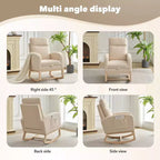 Fauteuil à bascule en tissu Teddy pour chambre de bébé, planeur en bois de 136 kg avec dossier haut et 2 poches latérales, fauteuil à bascule d'appoint confortable pour chambre et salon