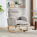 Fauteuil à bascule en tissu Teddy pour chambre de bébé, planeur en bois de 136 kg avec dossier haut et 2 poches latérales, fauteuil à bascule d'appoint confortable pour chambre et salon