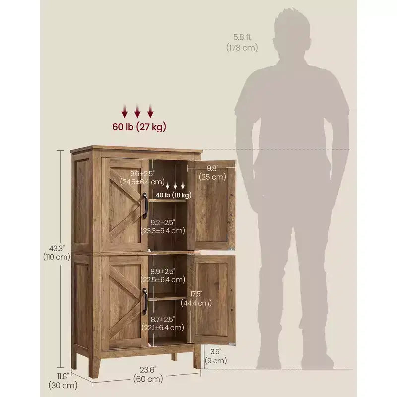 Collection VASAGLE LIRY - Meuble de rangement de style rustique, Meuble bas de salle de bain avec portes coulissantes, Meuble de cuisine sur pied, Étagères réglables