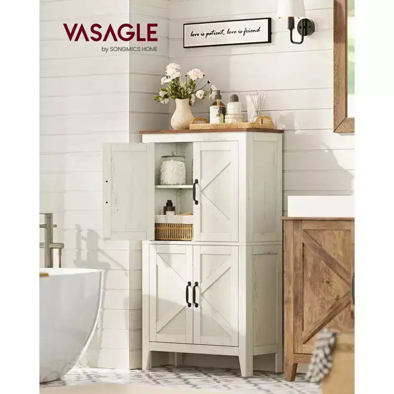 Collection VASAGLE LIRY - Meuble de rangement de style rustique, Meuble bas de salle de bain avec portes coulissantes, Meuble de cuisine sur pied, Étagères réglables