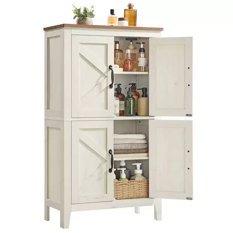 VASAGLE LIRY Collection - Farmhouse Storage Cabinet, Bathroom Floor Cabinet with Barn Doors, Freestanding Kitchen Pantry, Adjustable Shelves