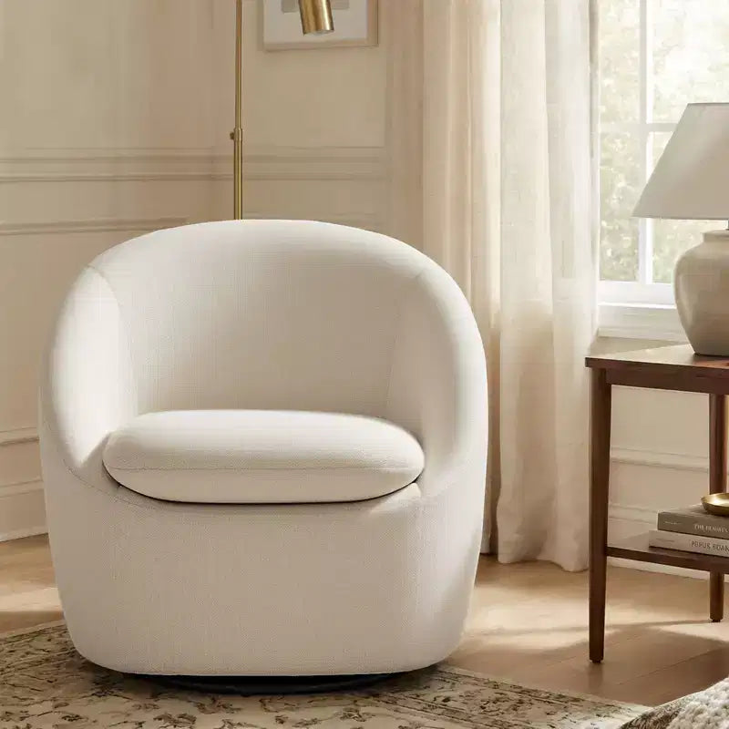 Fauteuil d'appoint pivotant Bekrvio, fauteuil baril en chenille avec coussin épais, fauteuil de salon moderne avec base en métal pour salon chambre à coucher