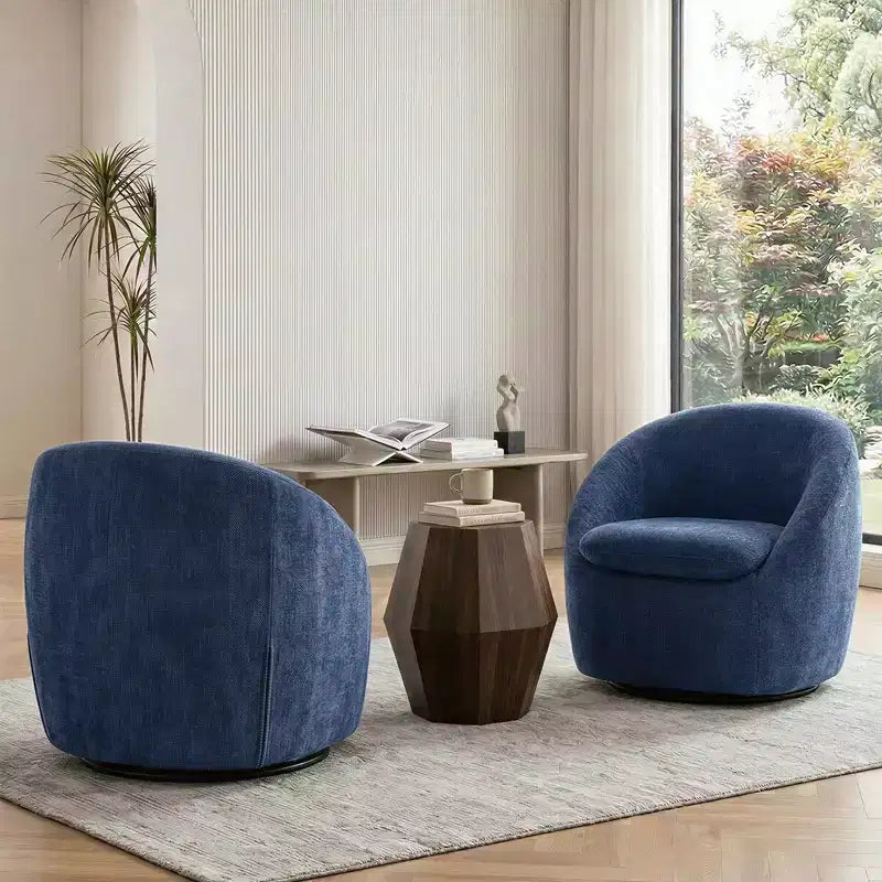 Fauteuil d'appoint pivotant Bekrvio, fauteuil baril en chenille avec coussin épais, fauteuil de salon moderne avec base en métal pour salon chambre à coucher