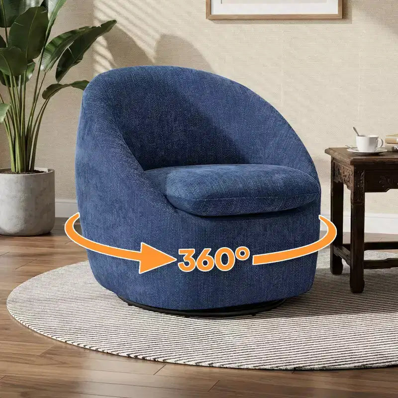 Fauteuil d'appoint pivotant Bekrvio, fauteuil baril en chenille avec coussin épais, fauteuil de salon moderne avec base en métal pour salon chambre à coucher
