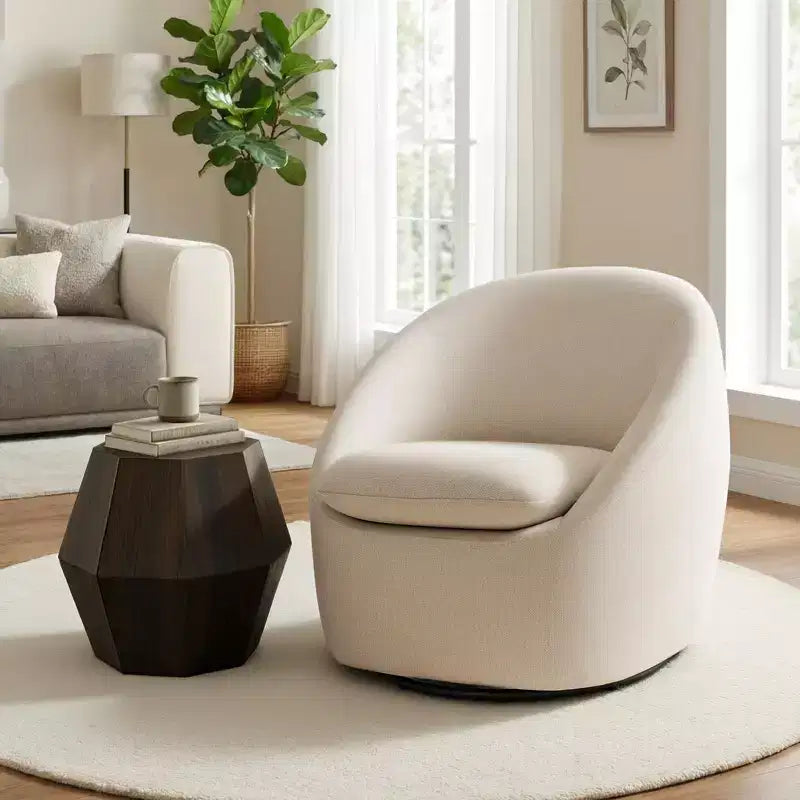 Fauteuil d'appoint pivotant Bekrvio, fauteuil baril en chenille avec coussin épais, fauteuil de salon moderne avec base en métal pour salon chambre à coucher