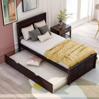 Lit plateforme FAMYYT pour jumeaux avec lit gigogne peu encombrant, assemblage facile, couleur expresso