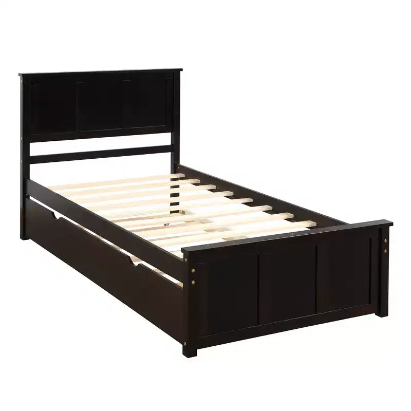 Lit plateforme FAMYYT pour jumeaux avec lit gigogne peu encombrant, assemblage facile, couleur expresso