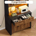 Meuble de rangement haut avec station de recharge, Armoire de cuisine moderne avec comptoir, tiroirs et étagères réglables