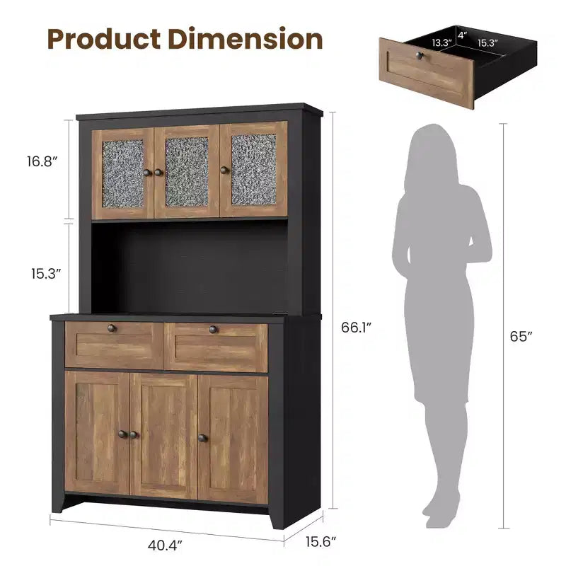 Meuble de rangement haut avec station de recharge, Armoire de cuisine moderne avec comptoir, tiroirs et étagères réglables