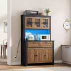 Meuble de rangement haut avec station de recharge, Armoire de cuisine moderne avec comptoir, tiroirs et étagères réglables