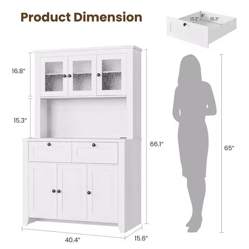 Meuble de rangement haut avec station de recharge, Armoire de cuisine moderne avec comptoir, tiroirs et étagères réglables