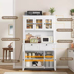 Meuble de rangement haut avec station de recharge, Armoire de cuisine moderne avec comptoir, tiroirs et étagères réglables