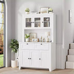 Meuble de rangement haut avec station de recharge, Armoire de cuisine moderne avec comptoir, tiroirs et étagères réglables