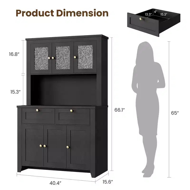 Meuble de rangement haut avec station de recharge, Armoire de cuisine moderne avec comptoir, tiroirs et étagères réglables