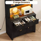 Meuble de rangement haut avec station de recharge, Armoire de cuisine moderne avec comptoir, tiroirs et étagères réglables