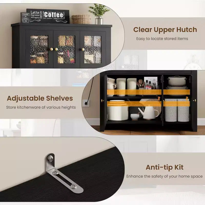 Meuble de rangement haut avec station de recharge, Armoire de cuisine moderne avec comptoir, tiroirs et étagères réglables