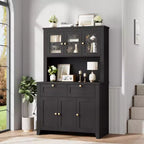 Meuble de rangement haut avec station de recharge, Armoire de cuisine moderne avec comptoir, tiroirs et étagères réglables