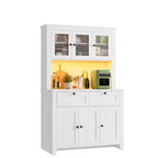 Meuble de rangement haut avec station de recharge, Armoire de cuisine moderne avec comptoir, tiroirs et étagères réglables