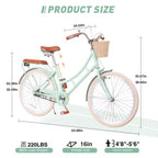 Vélo de ville NAYSAYE pour femme avec panier avant et cadre robuste pour un trajet confortable en ville, vert, 63.98*24.53*38.82