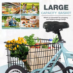 Tricycle pliant à 3 roues pour adultes NAYSAYE avec panier, cadre en acier pliable et grande capacité de charge, bleu clair, 53.54*23.23*39.49